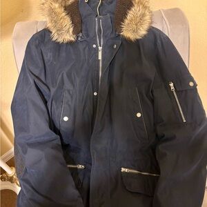 Men’s Nautica Navy Blue Fur-Trimmed Parka Large